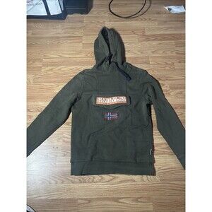 NAPAPIJRI Mens Graphic Hoodie Jumper Small Navy Green Cotton